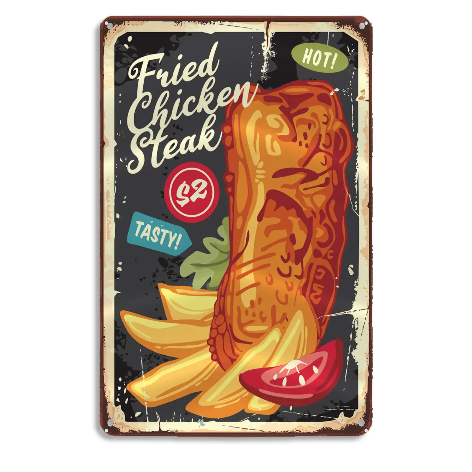 Lesiker Vintage Tin Signs Fried Chicken Steak Retro Menu Metal Bar Pub Poster 12