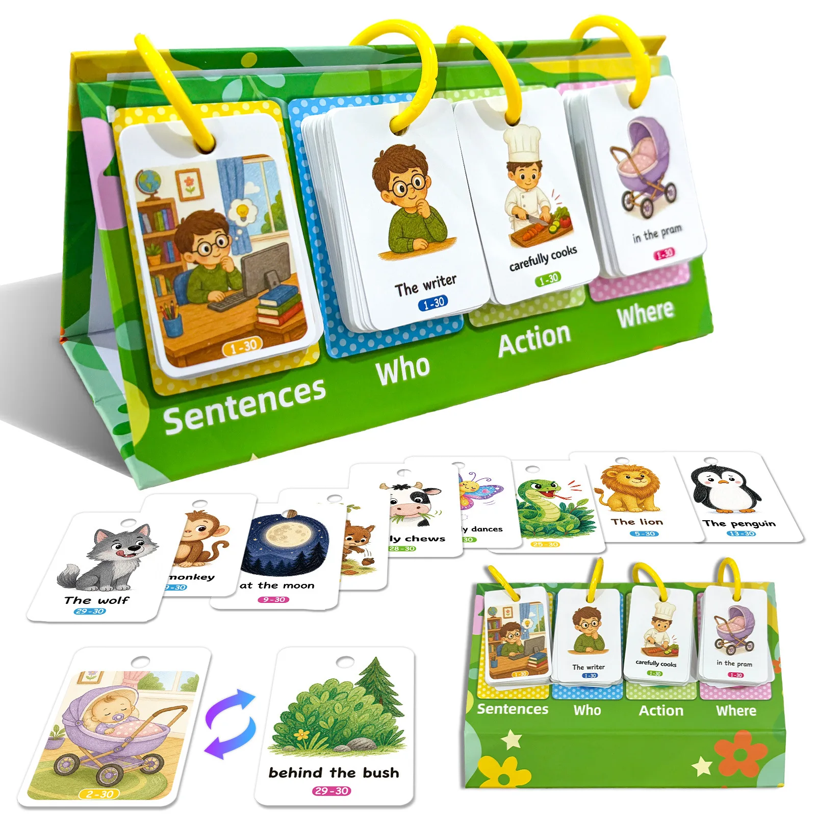 120PCS Mood Learning Education Desktop Cards Word Sentence Construction Graphic Text Recognition Parent-child Interaction Cards