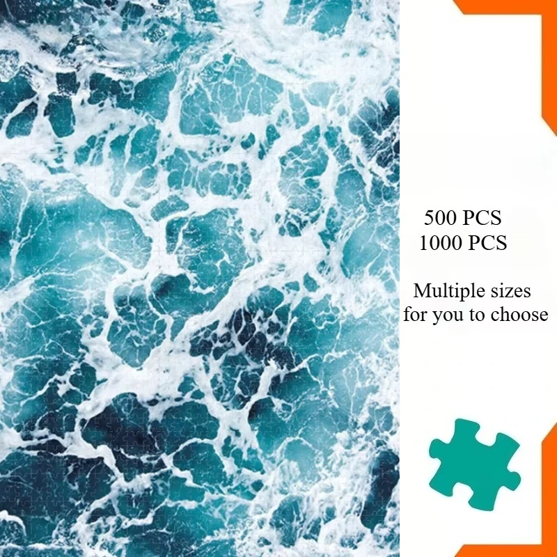 500/1000/1200/2000 Pcs Jigsaw Puzzles Wave Sea View Paper Challenging Family Activity Games for Gameroom Bedroom Livingroom Gift