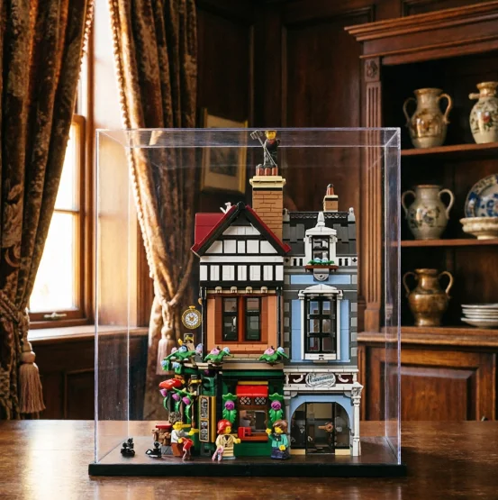 Suitable for LEGO 10350 retro British street corner building block figure storage box dust cover to give toys a warm little home