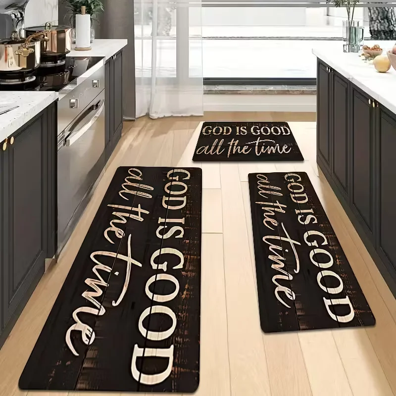 [Christian Home Decor]  God Is Good Inspirational Kitchen Floor Mat Rectangular Home Decor Mat for Indoor Area or Dining Area,