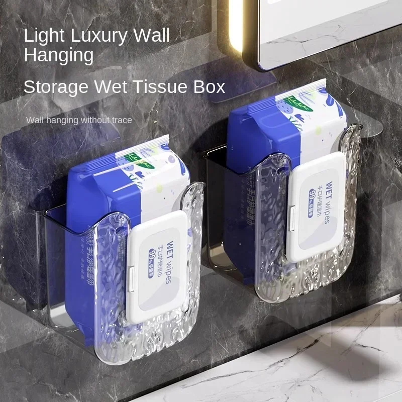 1Pcs Tissue Box Bathroom Non Perforated Wall Mounted Wet Tissue Storage Box with Large Opening and Strong Load-bearing Capacity