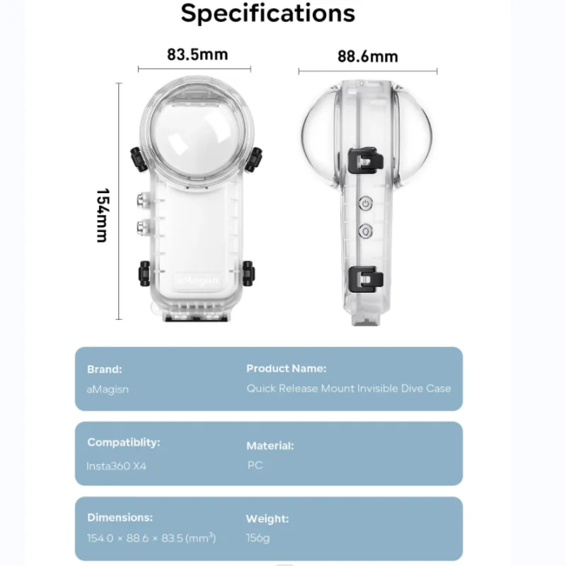 Чехол для дайвинга aMagisn для Insta360 X4, водонепроницаемый чехол для корпуса, невидимый чехол для дайвинга, корпус для подводного плавания 50 м для Insta 360 X4