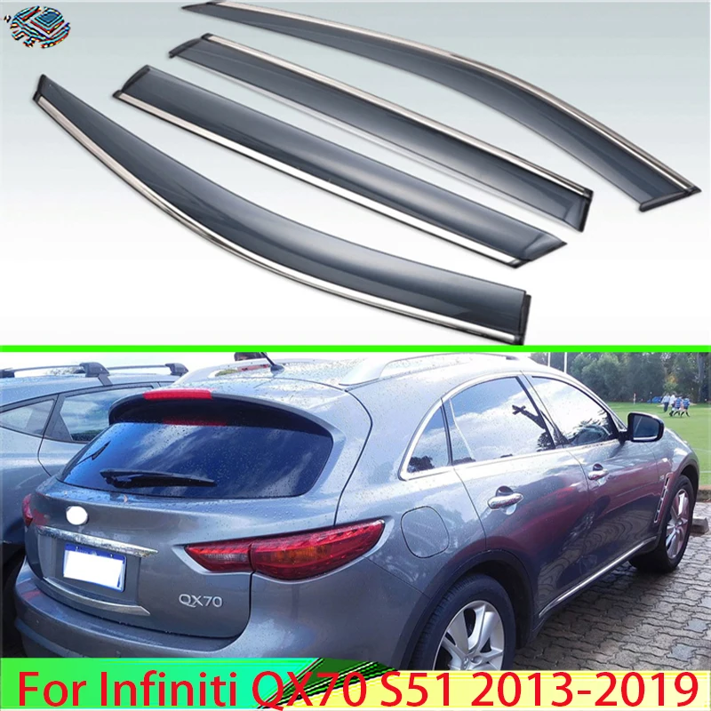 

For Infiniti QX70 S51 2013-2019 Plastic Exterior Visor Vent Shades Window Sun Rain Guard Deflector 4pcs 2014 2015 2016 2017 2018