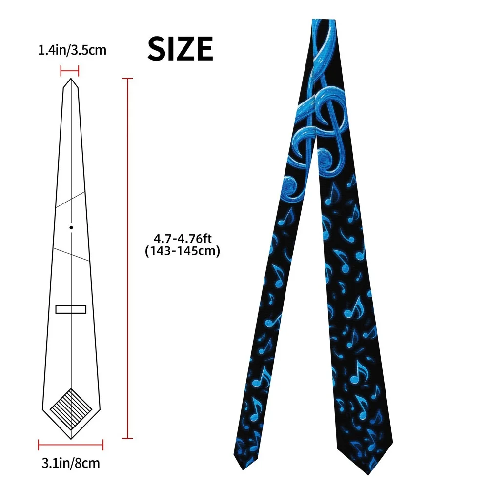 1pc Musical Necktie Blue Music Print Suitable for Graduation Dinner Parties Streetwear Comfortable Wearable Tie