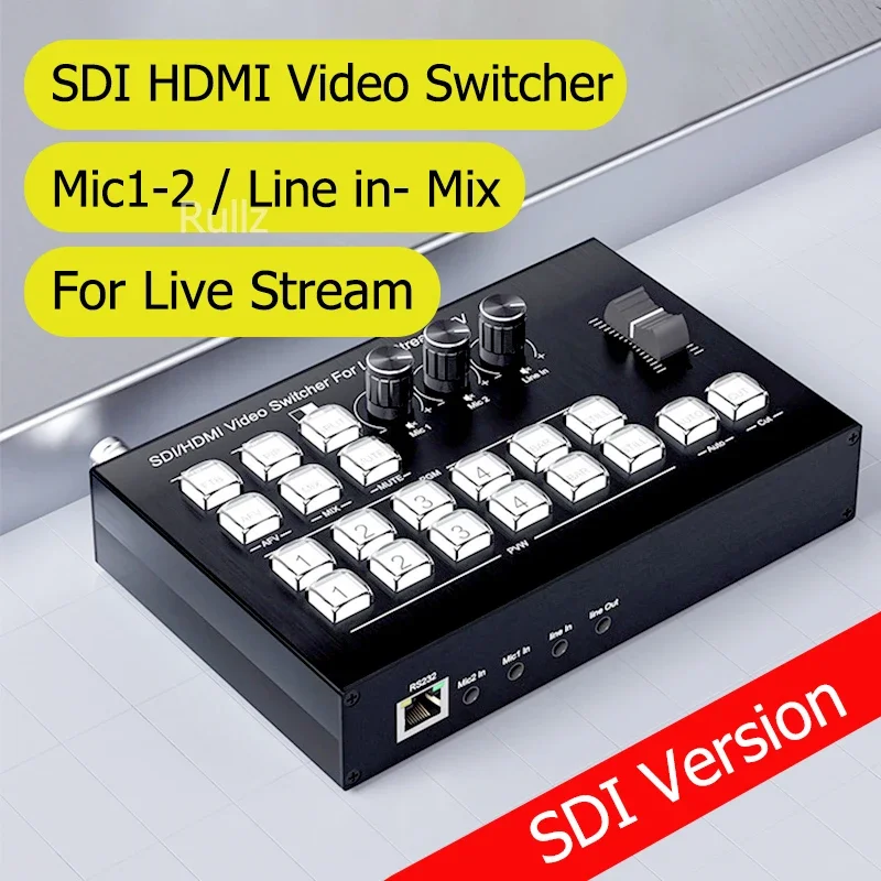 

SDI HDMI Video Switcher Multi Camera Live Production Broadcasting Station Support Mic Line in Out Video Capture Live Streaming