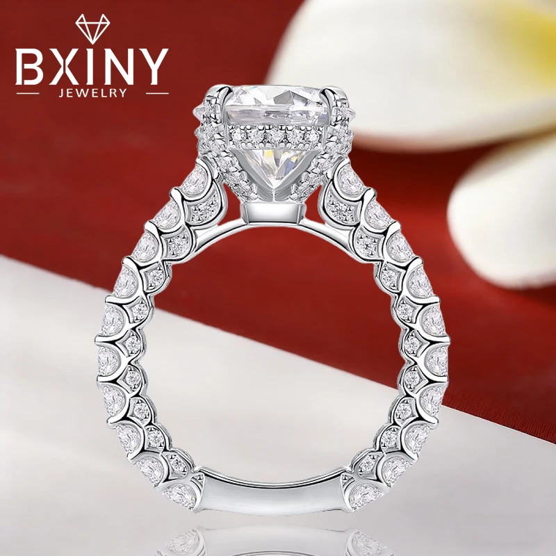 

BXINY 5CT Full Moissanite Rings 925 Sterling Silver Certified Lab-grown Diamond for Women Engagement Wedding Band Gifts Jewelry