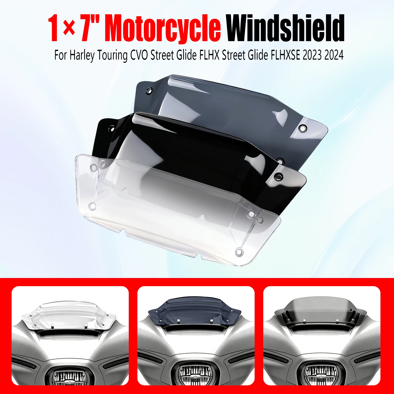 

Motorcycle Accessories 7" Windshield Extension for Harley Touring CVO Street Glide FLHX Street Glide FLHXSE 2023 2024