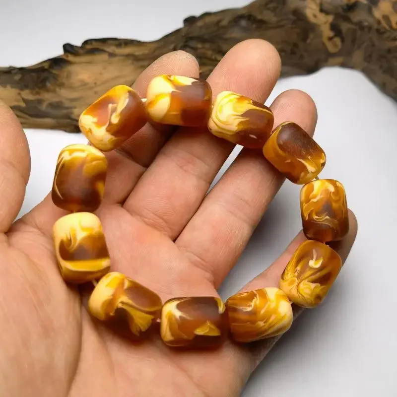 Natural Amber Bracelet Barrel Beads Bangles Men Women Healing Gemstone Fine Jewelry Genuine Old Beeswax Baltic Amber Bracelets