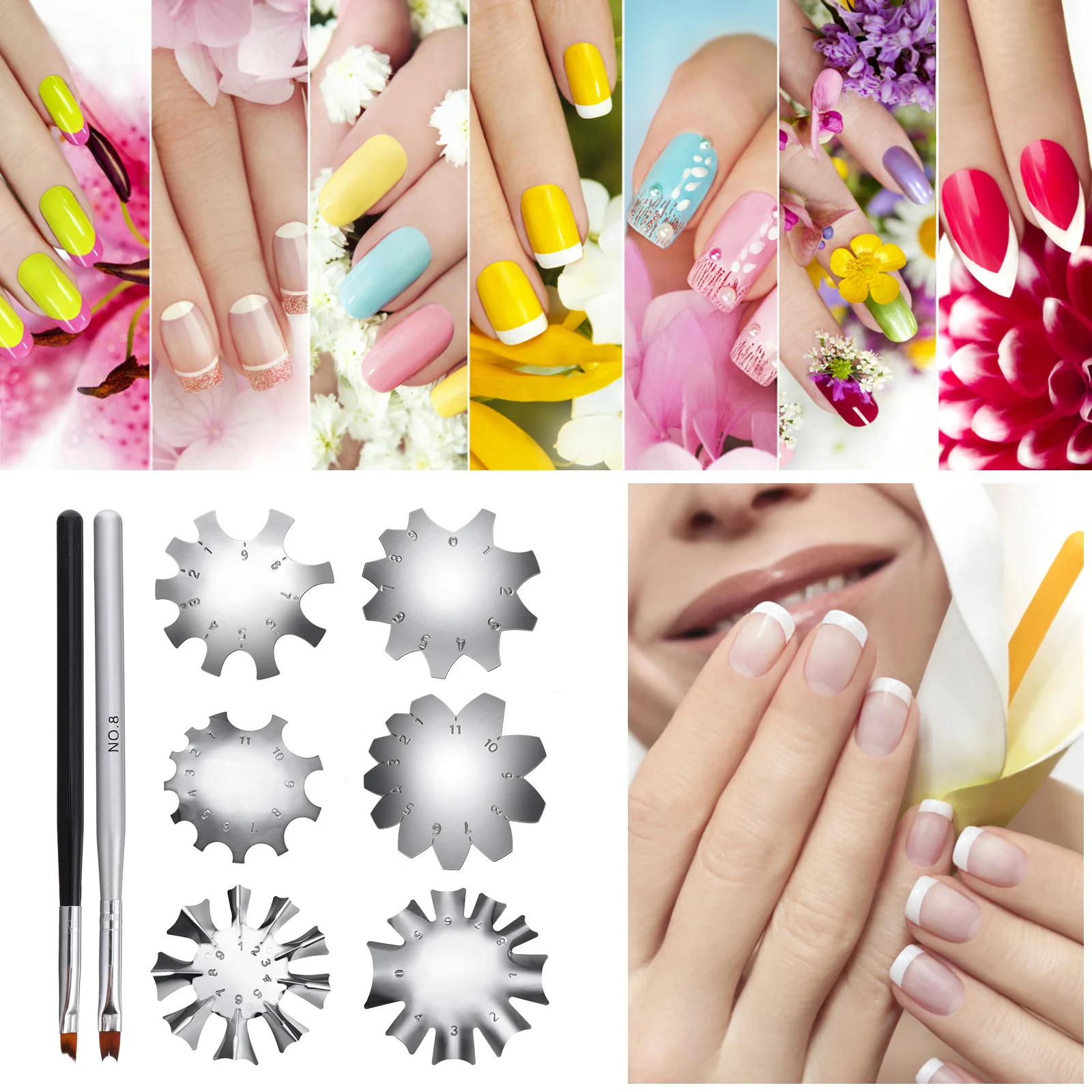 

8Pcs Nail Making Template Flexible French Manicure Stencil for Acrylic Nails DIY Gel Cutter Manicure Trimmer Nail Art