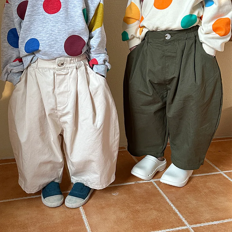 Calça de harém de algodão infantil, calça casual sólida, roupas versáteis para meninos e meninas, nova moda, primavera 2022