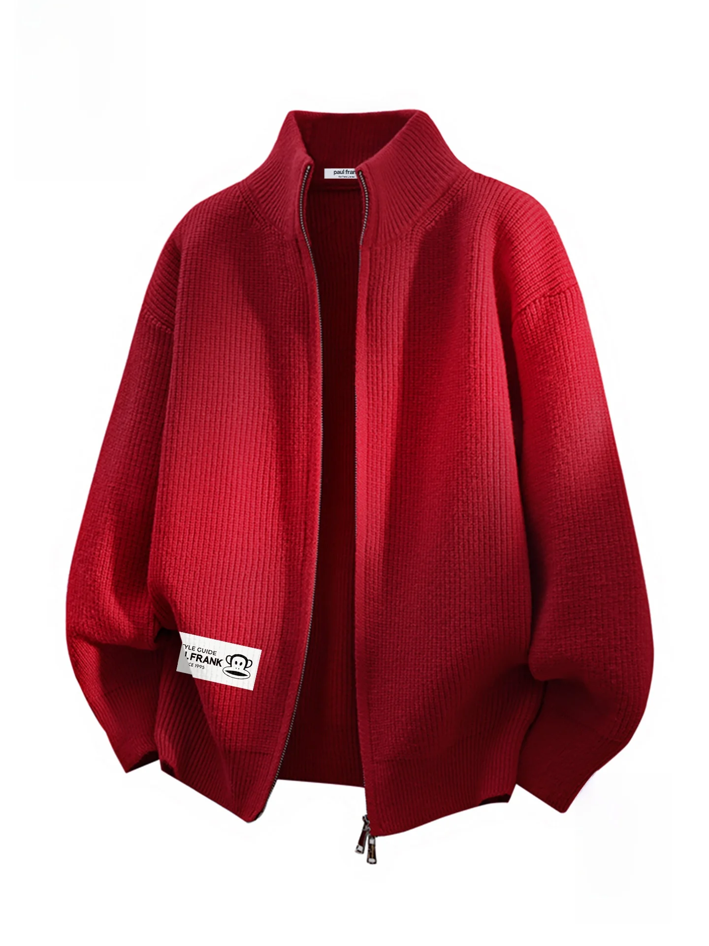 

Мужской свитер на молнии цвета красного вина, с двойной молнией, в американском стиле, повседневный, свободный, открытый кардиган, осенний сезон