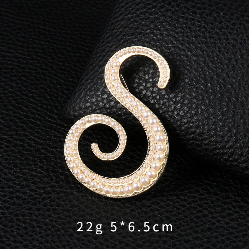 Simulated Pearl Letters Initial Brooch Pins in Gold Color Plated Jewelry Gifts for Women Girls or Mom