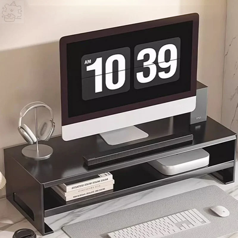 Dual Deck PC Screen Stand Bracket Riser Shelf Computer Monitor Rising Holder Desktop Keyboard Mouse Laptop Storage Organizer