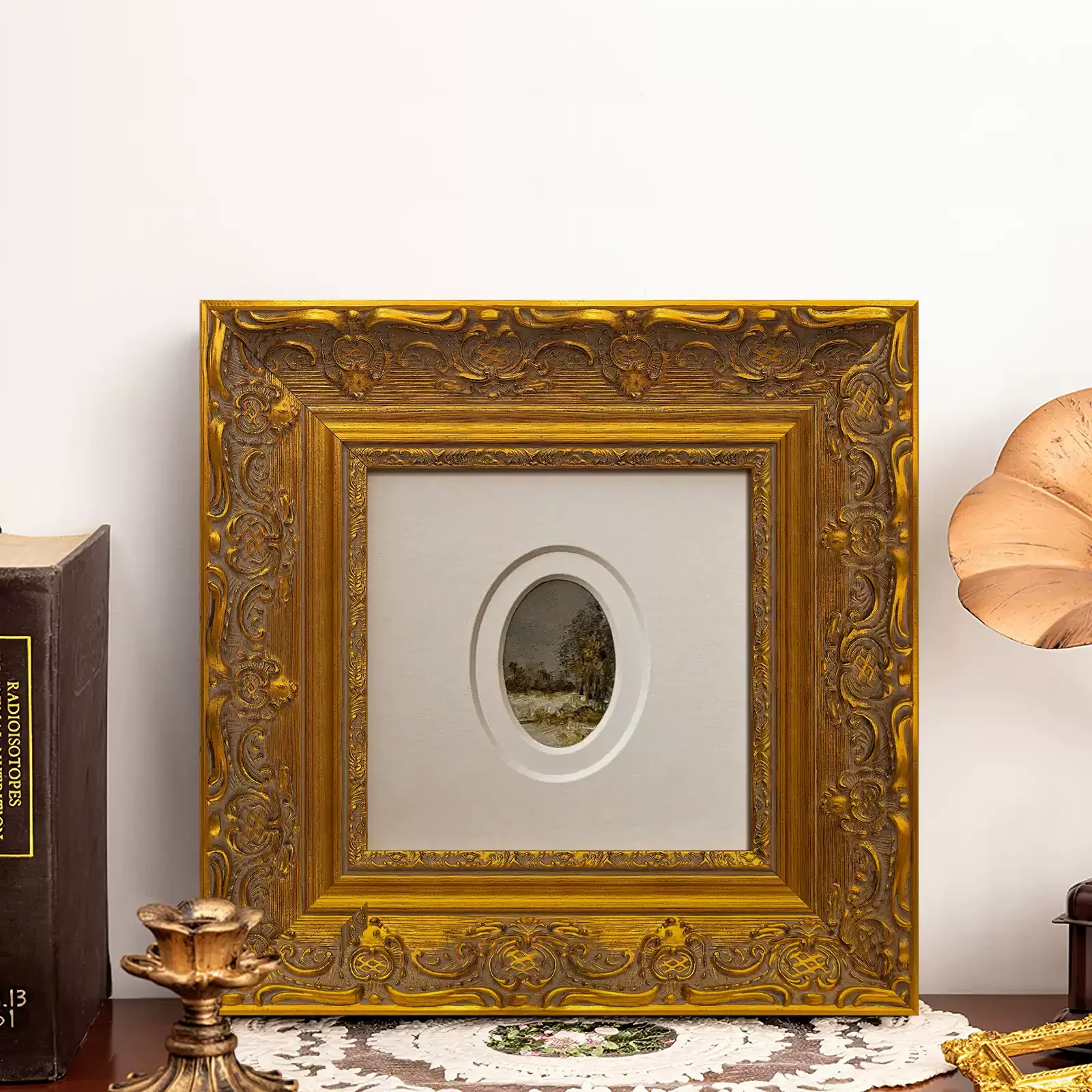 Ornate European Style Gallery Frame, Antique Gold & Dark Bronze Relief Carving for Classic Wall Decor & Masterpieces