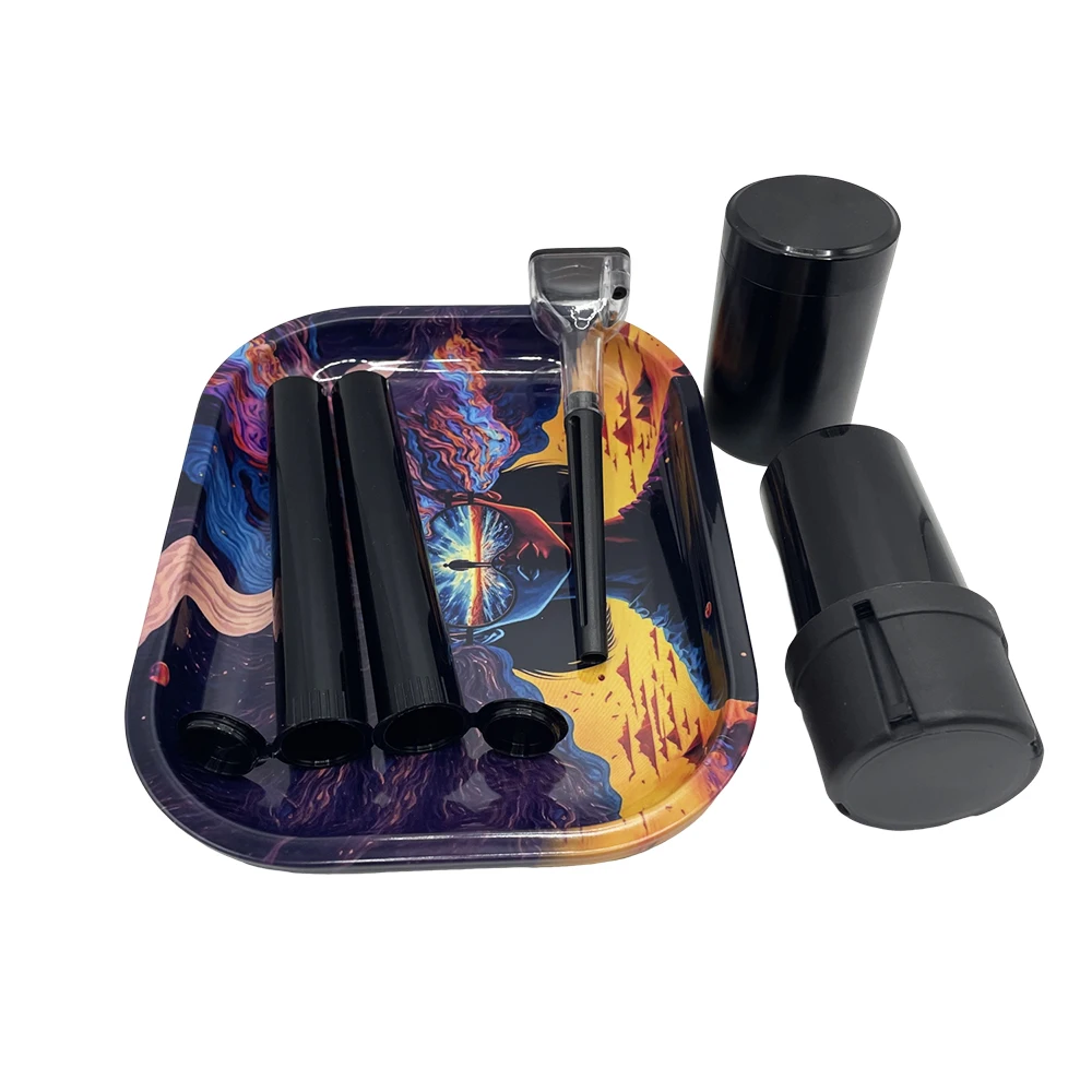 مجموعة أدوات التدخين المحمولة الفاخرة للبيع بالجملة، مجموعة صينية دوارة مخصصة مع صندوق مجموعة دخان المطحنة، مجموعة ملحقات التدخين #3