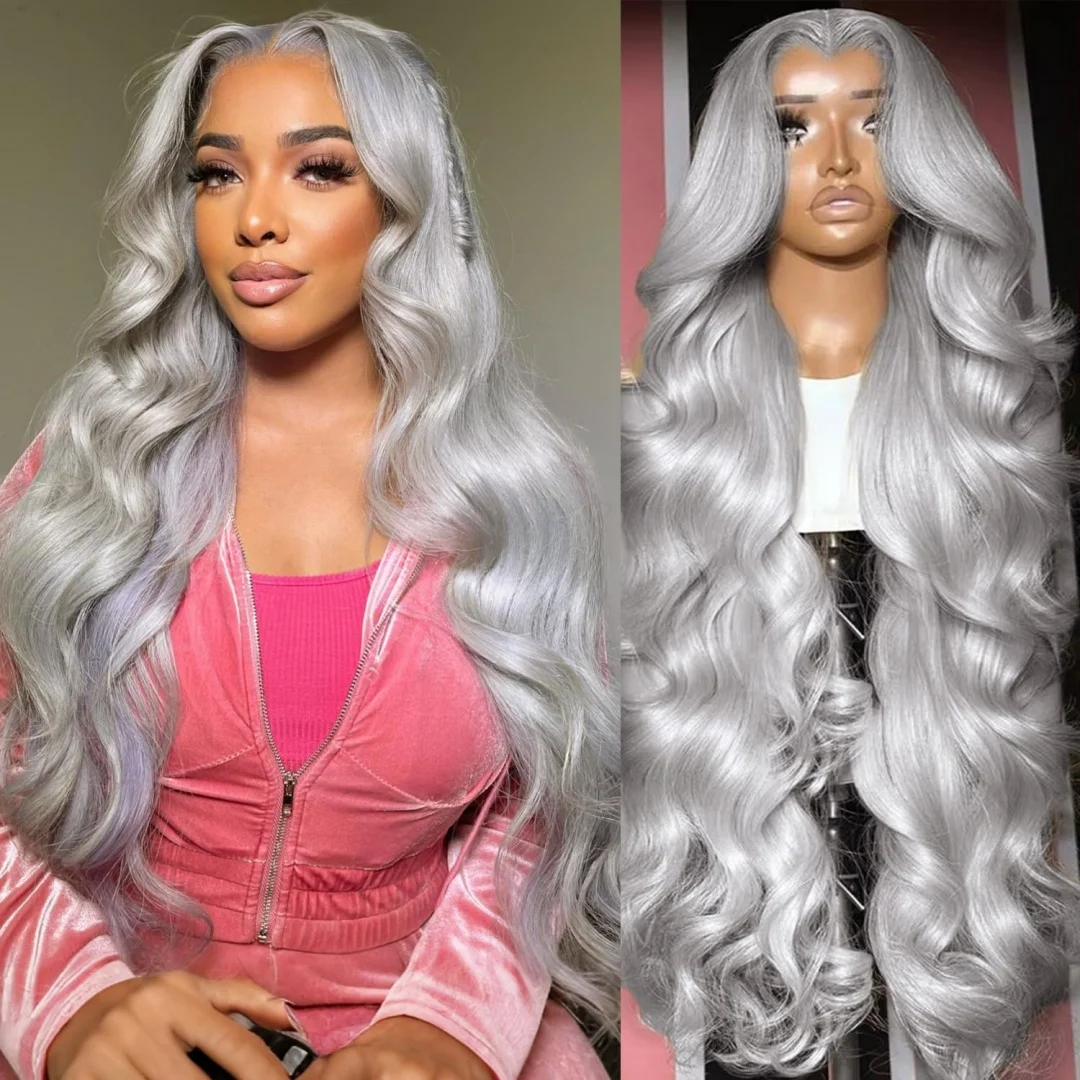 

Серебристо-серый 30-дюймовый парик из 100% натуральных волос на кружеве, объемная волна, парик из натуральных волос 13x6, прозрачный HD, кружевные фронтальные парики, предварительно выщипанные