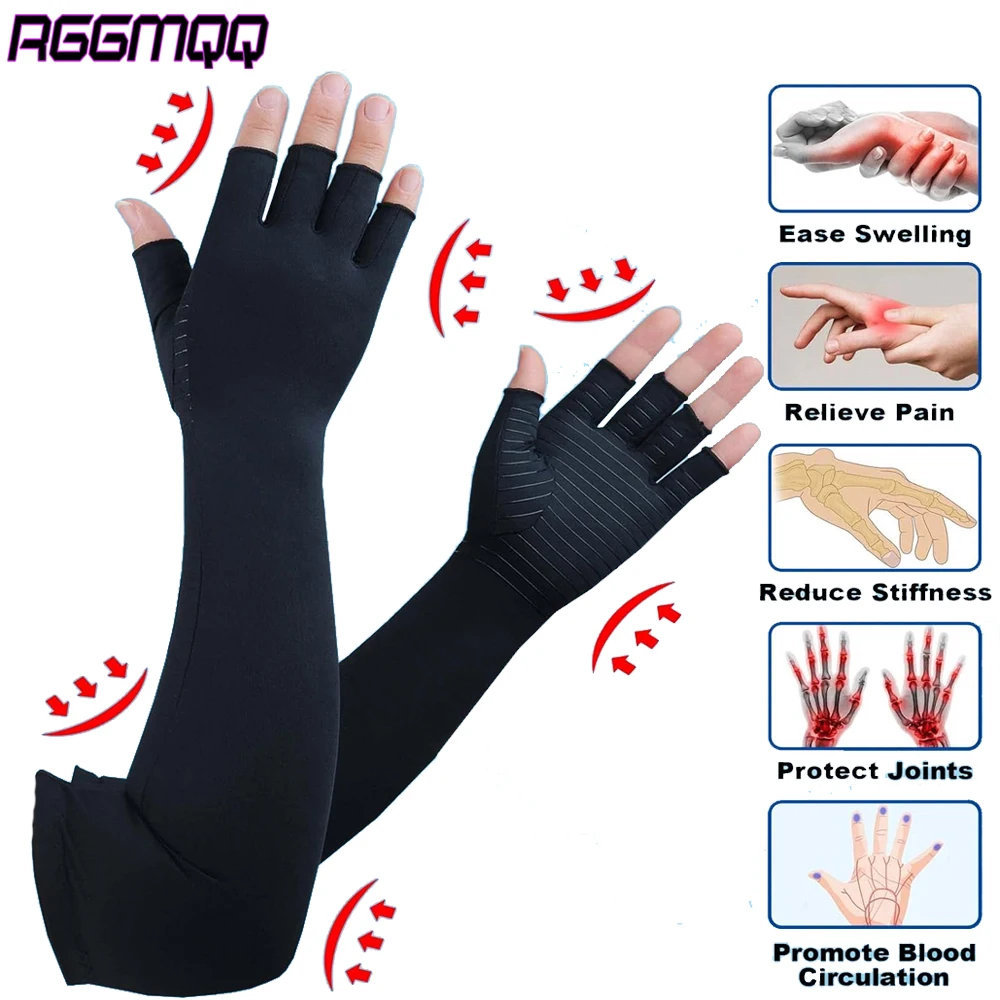 

1Pair Copper Arthritis Gloves - Fingerless Compression Sleeves for Carpal Tunnel, Typing & RSI Relief - Hand/Wrist/Arm Support