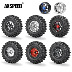 AXSPEED 2.2 inch Aluminum Alloy Beadlock Wheel Rims w/ 120mm Rubber Tires for Axial SCX10 Wraith TRX-4 1/10 RC Crawler Car Parts