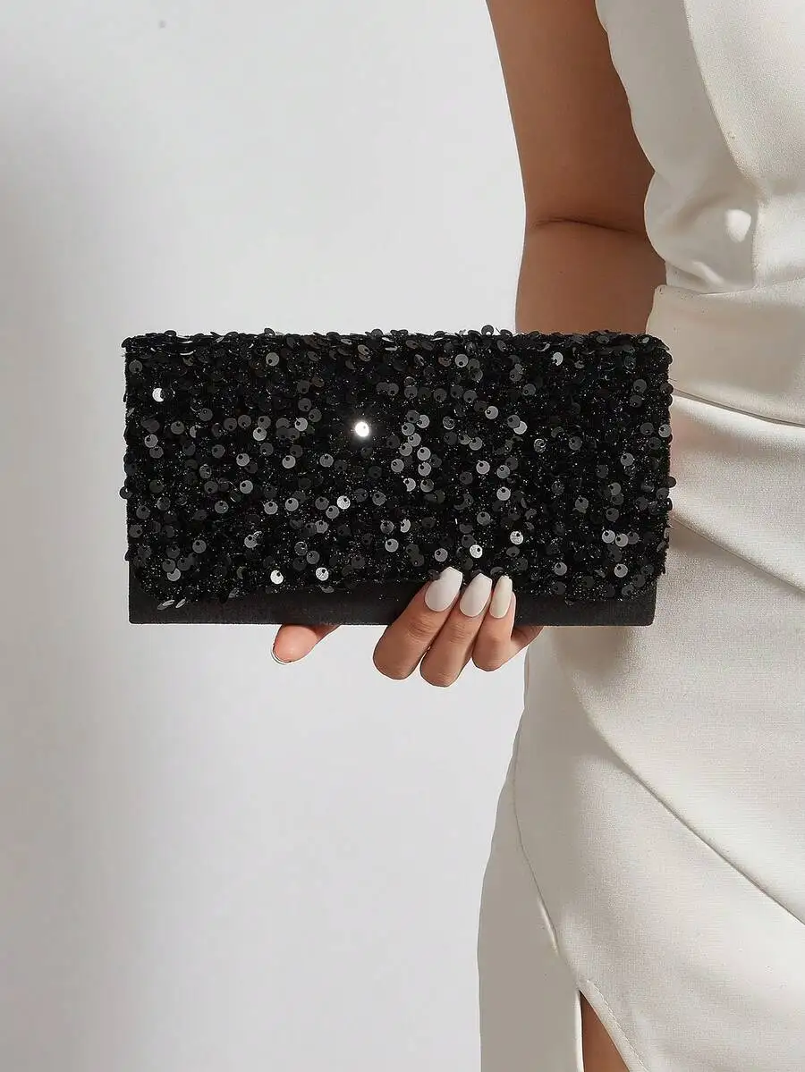 

Black Sequined Mini Clutch Evening Bag For Women Formal Occasions