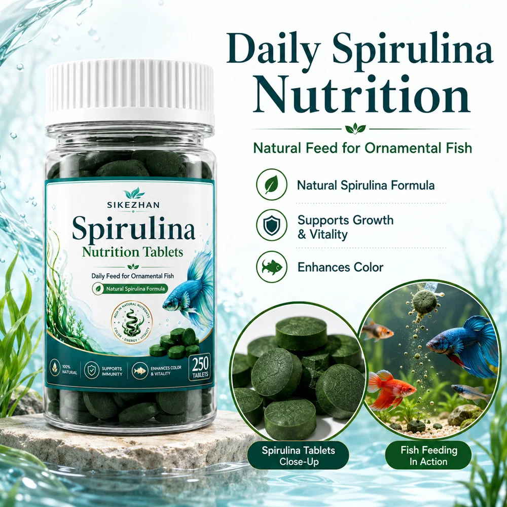 SIKEZHAN  Natural Spirulina Fish Feed Tablets Color Enhancing Aquarium Tropical Fish Food Daily Nutrition for Healthy Growth