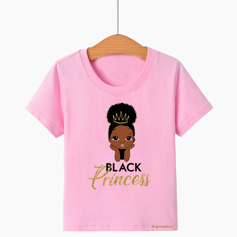 T-shirt de manga curta para meninas e meninos, preto, princesa, rainha, melanina, rainha, tops de verão