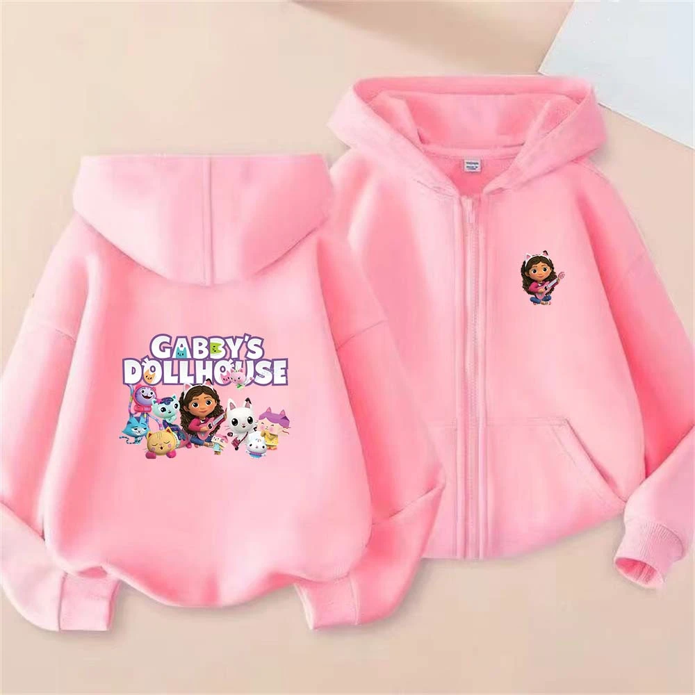 Gabby's Dollhouse Kids Cartoon Print Spring Autumn Casual Zipper Hooded Sweatshirts 2-13 Years Boys Girls Outfits Top Clothing