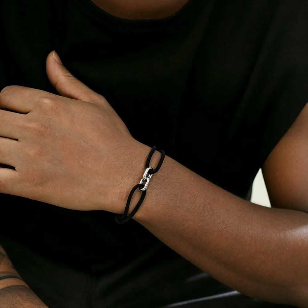Hip-Hop Schwarzes Milanaise-Seil-Armband Retro Herren Kreuzverschluss-Armband Schmuck Mode Einfaches Damen-Armband Accessoires – Detail 6