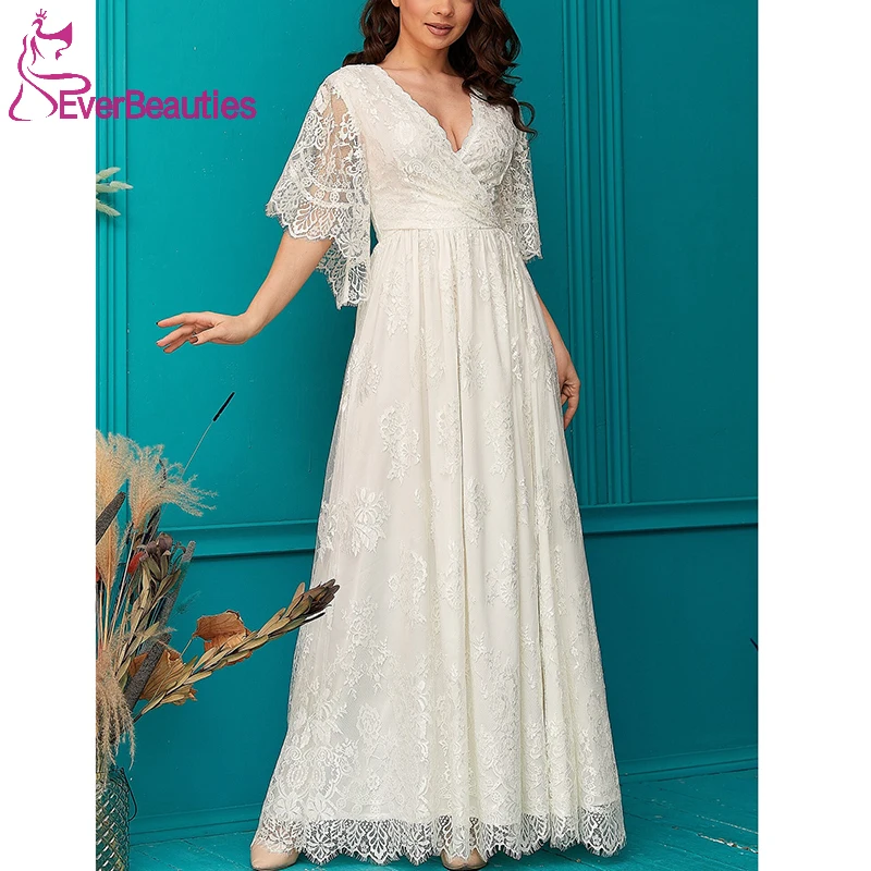 

Lace Wedding Gowns for Women A-Line Wedding Dresses Half Sleeves Vestido De Novia 2022 Boda Elegante Robe De Mariee