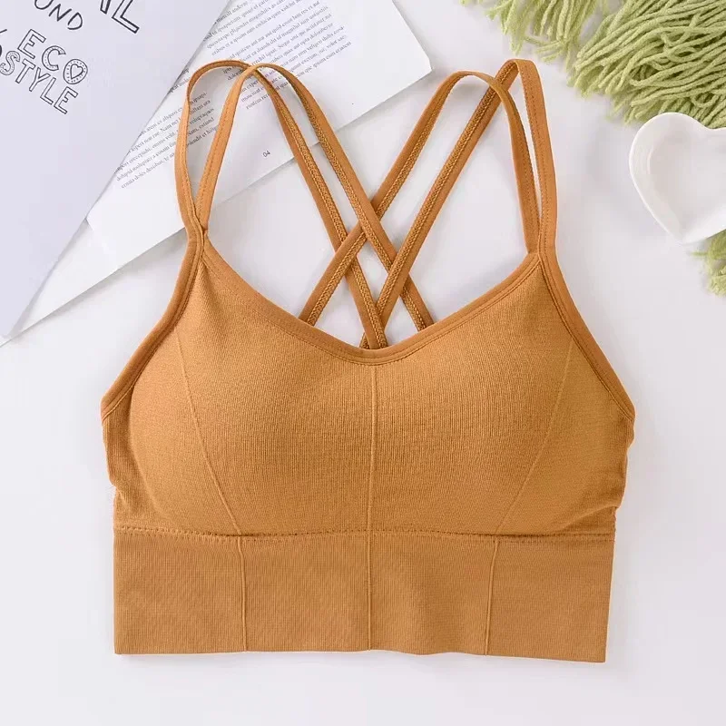Sexy Women Tops Back Cross Strap Tank Top Push Up Running Sports Bra Breathable Soft Fitness Beauty Solid Color Yoga Bra image 3