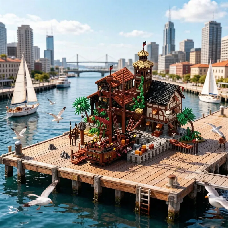Medieval Building Model MOC-114510 Port: Pirate Town 14,428 Pieces Building Blocks Toy Adult Birthday Gift Christmas Gift