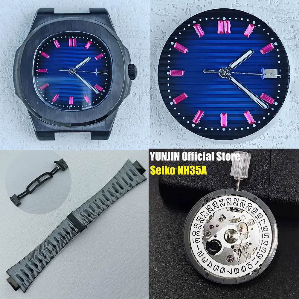 Часы из розового золота, 43 мм, модель NH35, подходит для движения NH35, из нержавеющей стали, с сапфировым стеклом, водонепроницаемость 10 бар, NH35A, черные