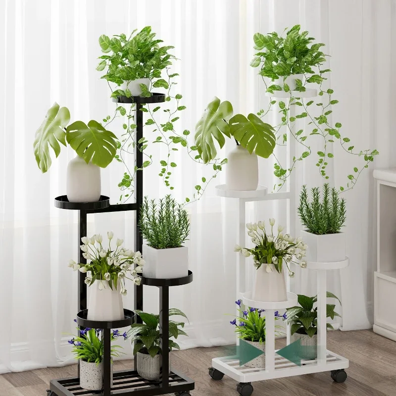 Flower rack living room floor-to-ceiling plant succulent flower pot bracket wrought iron multi-layer movable rack shelf balcony