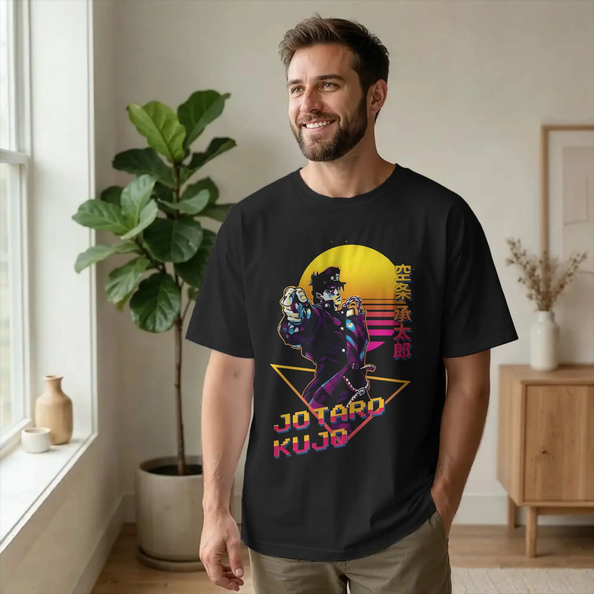 Joestar Family Bizarre Adventure T Shirts Men Pure Cotton T-Shirts Crew Neck Jotaro Kujo Tee Shirt Short Sleeve Clothing Printed