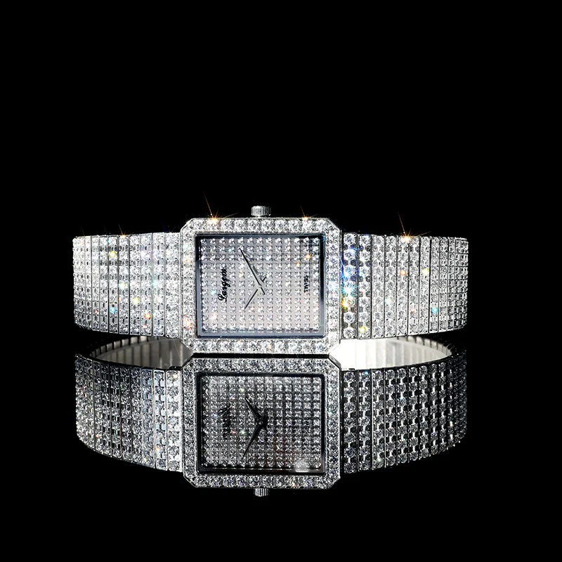 OUPAI 2022 New Arrival Rectangle Ice Out Bling Bling Diamond Watch Lady Luxury Ultra Thin RONDA Movement Quartz Wristwatch
