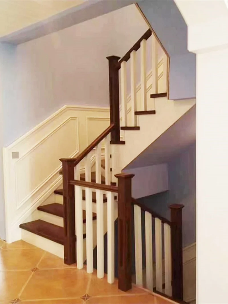 Solid wood staircase railing handrail foreign house loft duplex villa