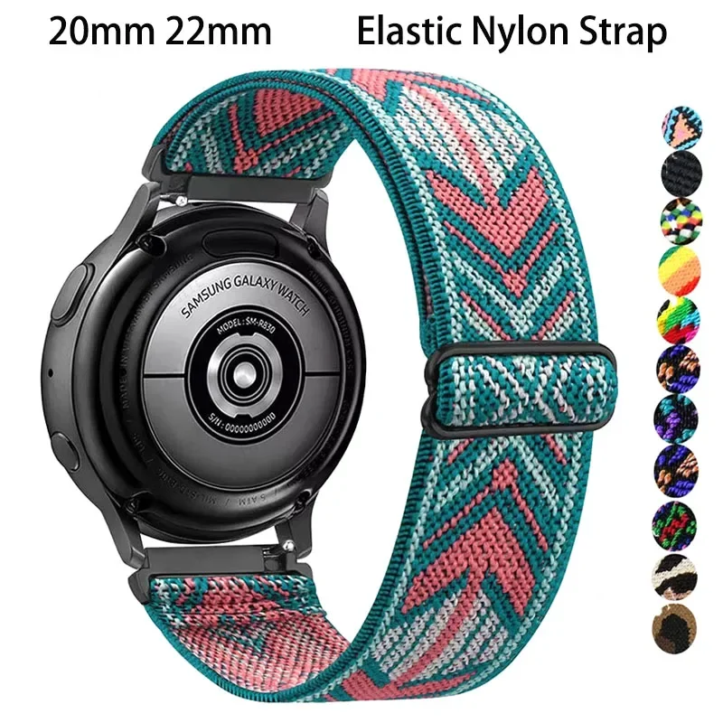 20mm 22mm nova pulseira de náilon elástica para samsung galaxy watch 7 6 5 4/6 clássico 46mm 44mm 40mm pulseira de náilon para huawei gt 2/3 pro