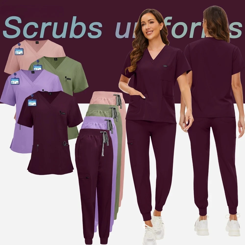 Professional Clinical Workwear Classic V-neck Scrub Set Men Women Medical Surgical Uniform Dentist Top Pants Nursing Accessories