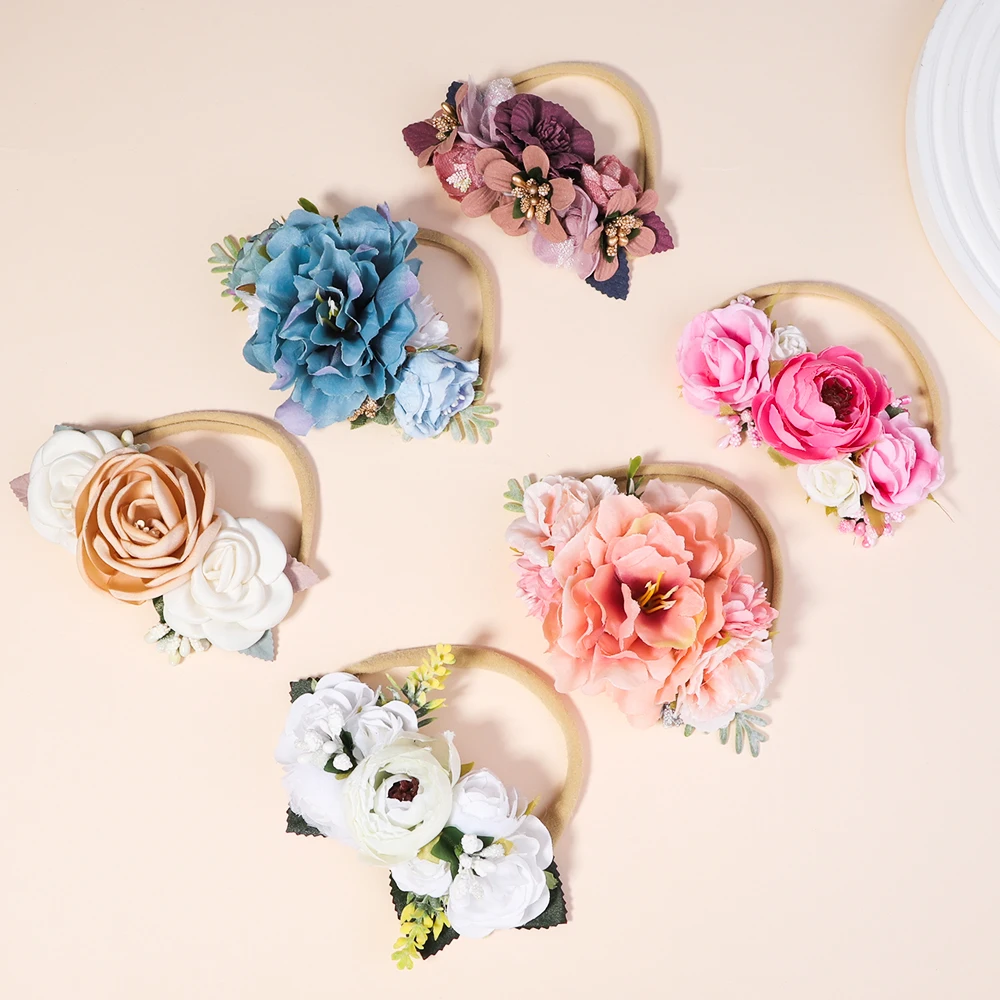 Diademas de flores artificiales para niños, 1 piezas, banda para el pelo de tela Vintage hecha a mano, tocado de boda para niñas, accesorios para el