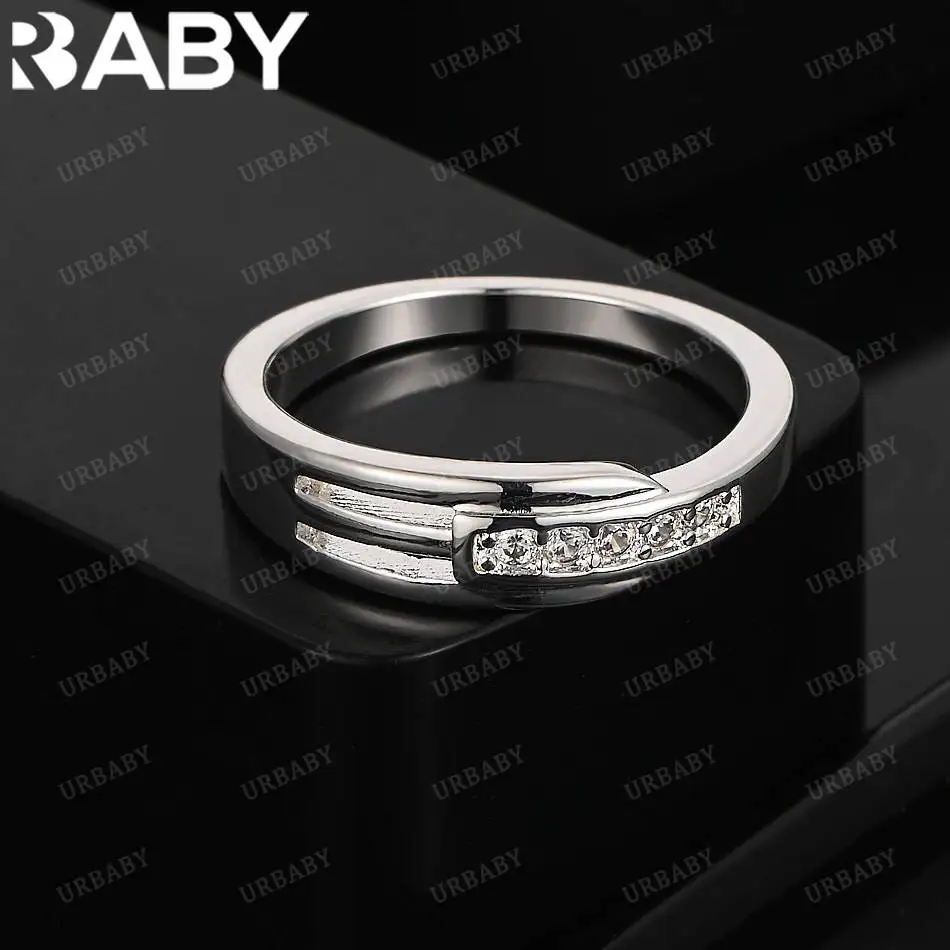 

URBABY 925 Sterling Silver Simple Zircon Ring For Women Fashion Jewelry Vintage Grace Charm Noble Party Birthday Gifts