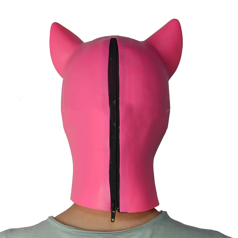 Hot 3D Pink Latex Pig Hood Mould Latex Rubber Fetish Animal Mask with Zipper Full Head Animal Hood