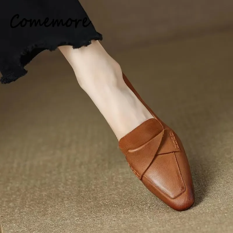 

Comemore Pleated Slip on Mid Heels Office Ladies Shoe Chunky Heel Women Square Toe Shoes for Woman Women's Autumn 2023 Pumps 34