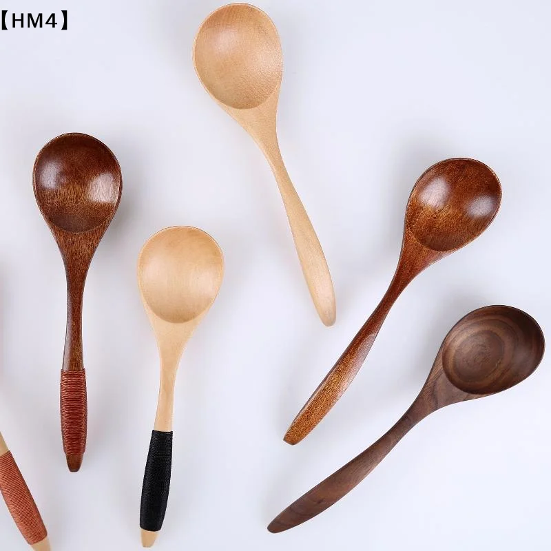 Hand Made Wooden Spoon Coffee Dessert Tableware Catering Scoop Kitchen Cooking Tool Soup Spoon〔HM4〕