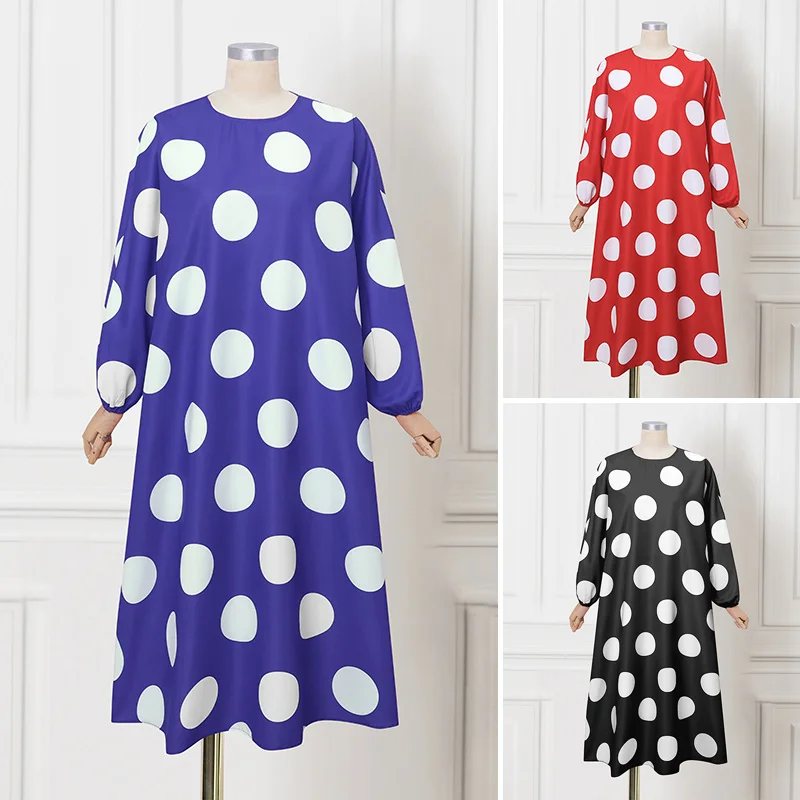 

VONDA большие размеры богемные платья женские с длинным рукавом в горошек вечерние длинные платья с круглым вырезом повседневный свободный халат сарафан оверсайз