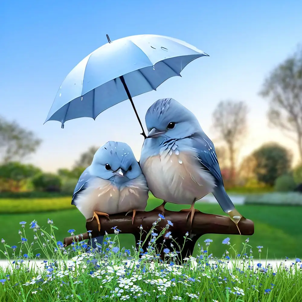 Blue Bird Umbrella Garden Stake Acrylic Decorative Yard Statue Outdoor Lawn Ornament Landscape Art For Garden Path Patio