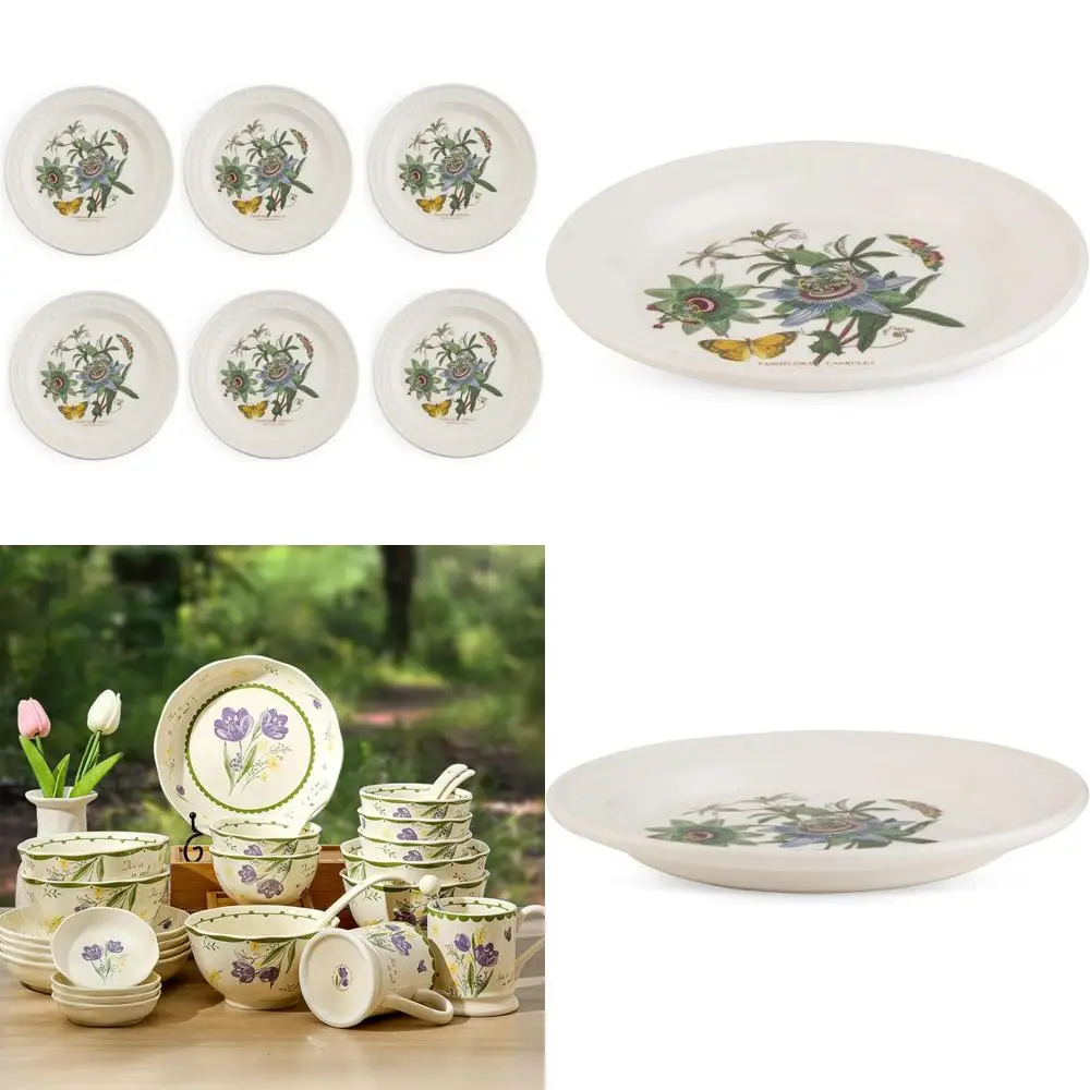 

Amber Blue Passion Flower Botanic Garden Harmony 10.5 Inch Dinner Plates Set of 6 - Earthenware Dish for Table Decor