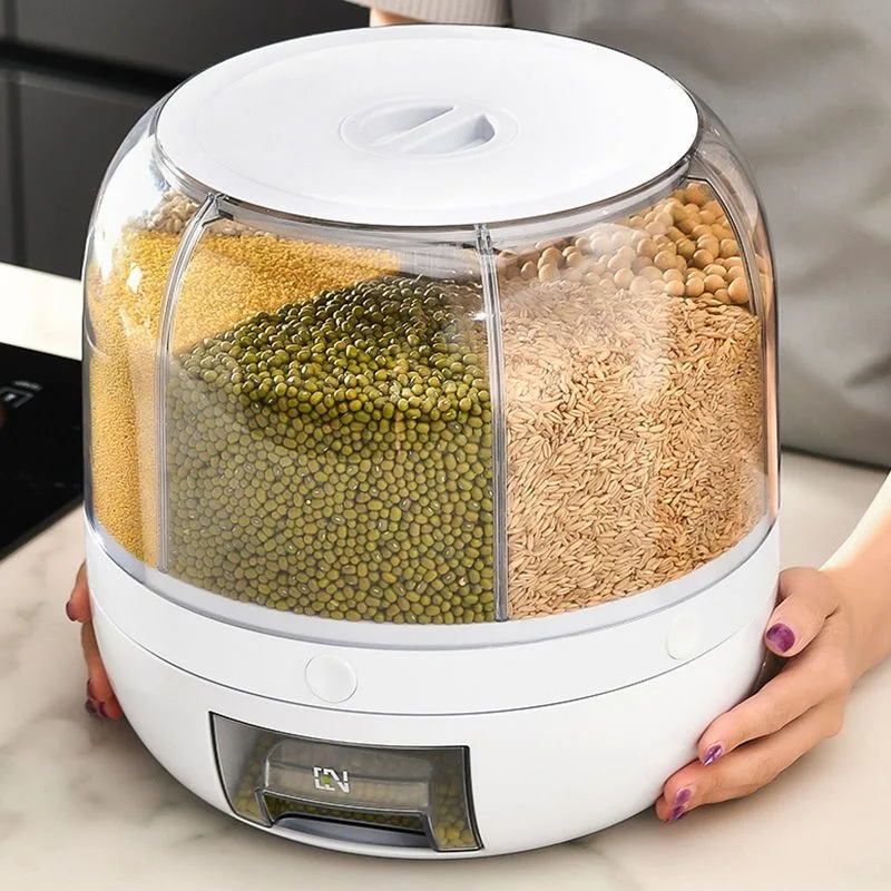 

360 Degrees Rotary Sealed Rice Bucket Home Kitchen Grain Storage Food Dispensers Airtight Dispenser Container