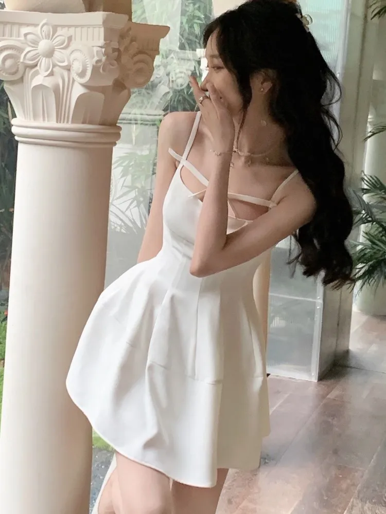 Elegant Chic Evening Party Y2K Mini Dresses New Summer Spaghetti Strap One Piece Midi Dress Korean Casual White Clothes Mujer