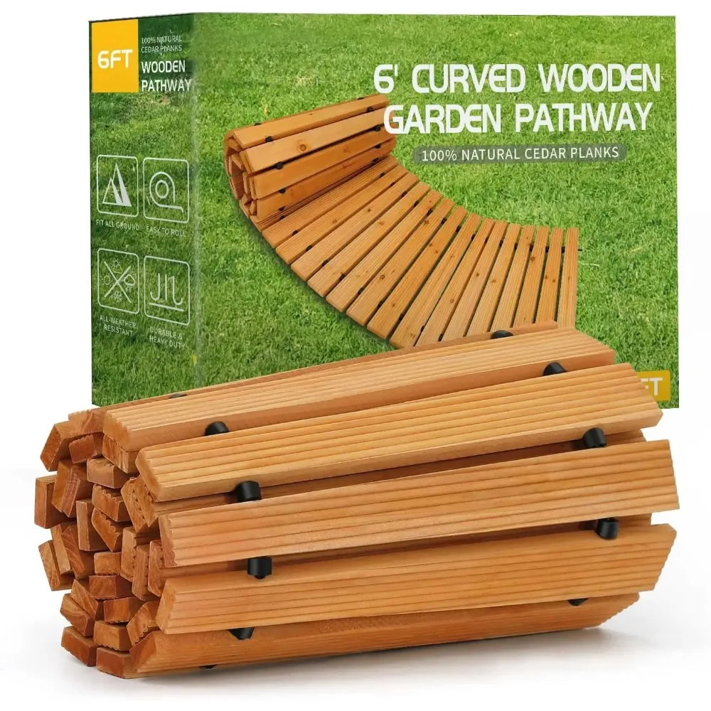 

6' Wooden Garden Pathway,Outdoor Roll Out Cedar Curved Walkway,Patio Path Decorative Garden Boardwalk Walkways