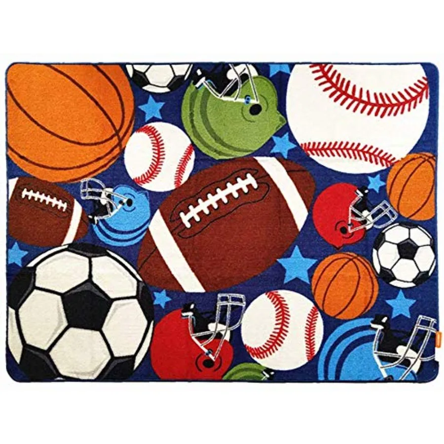 

Blue Rug Sport Rugs Nylon Carpet Boys Girls s Rug Print with Soccer Ball Football Tennis Ball Bedroom Playroom 51'' x 75